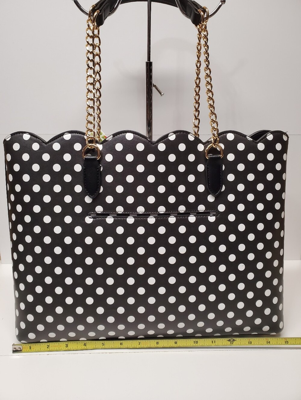 Betsey Johnson Black and White Polka Dot Tote with Floral Scarf Bow - Picture 3 of 6